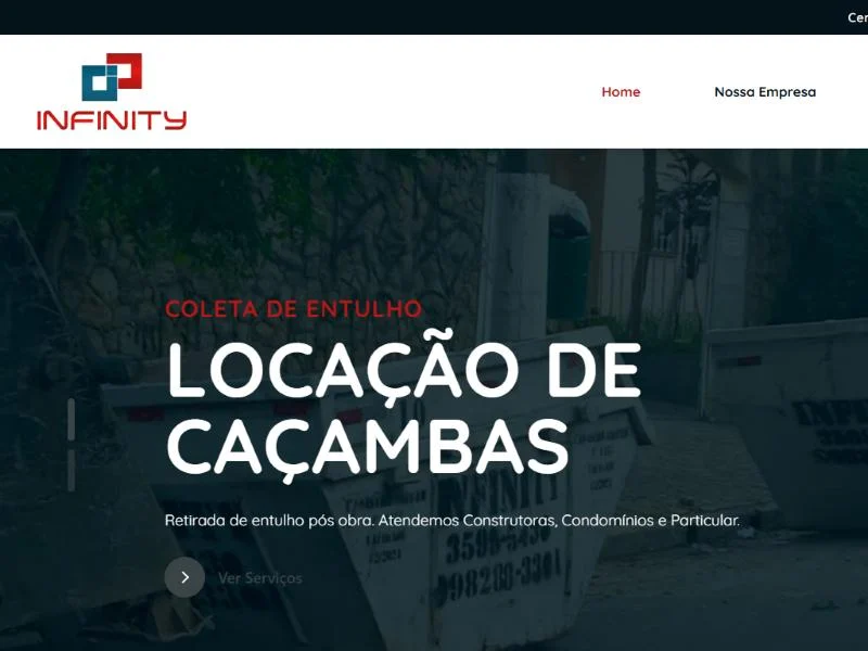 Site da Infinity Aluguel de Caçambas